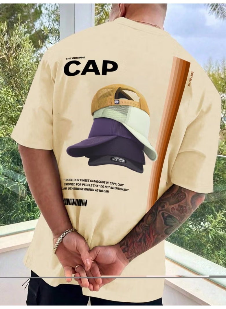 DogFish Oversize Printed Beige Casual T-Shirt 100% Cotton - Image 1